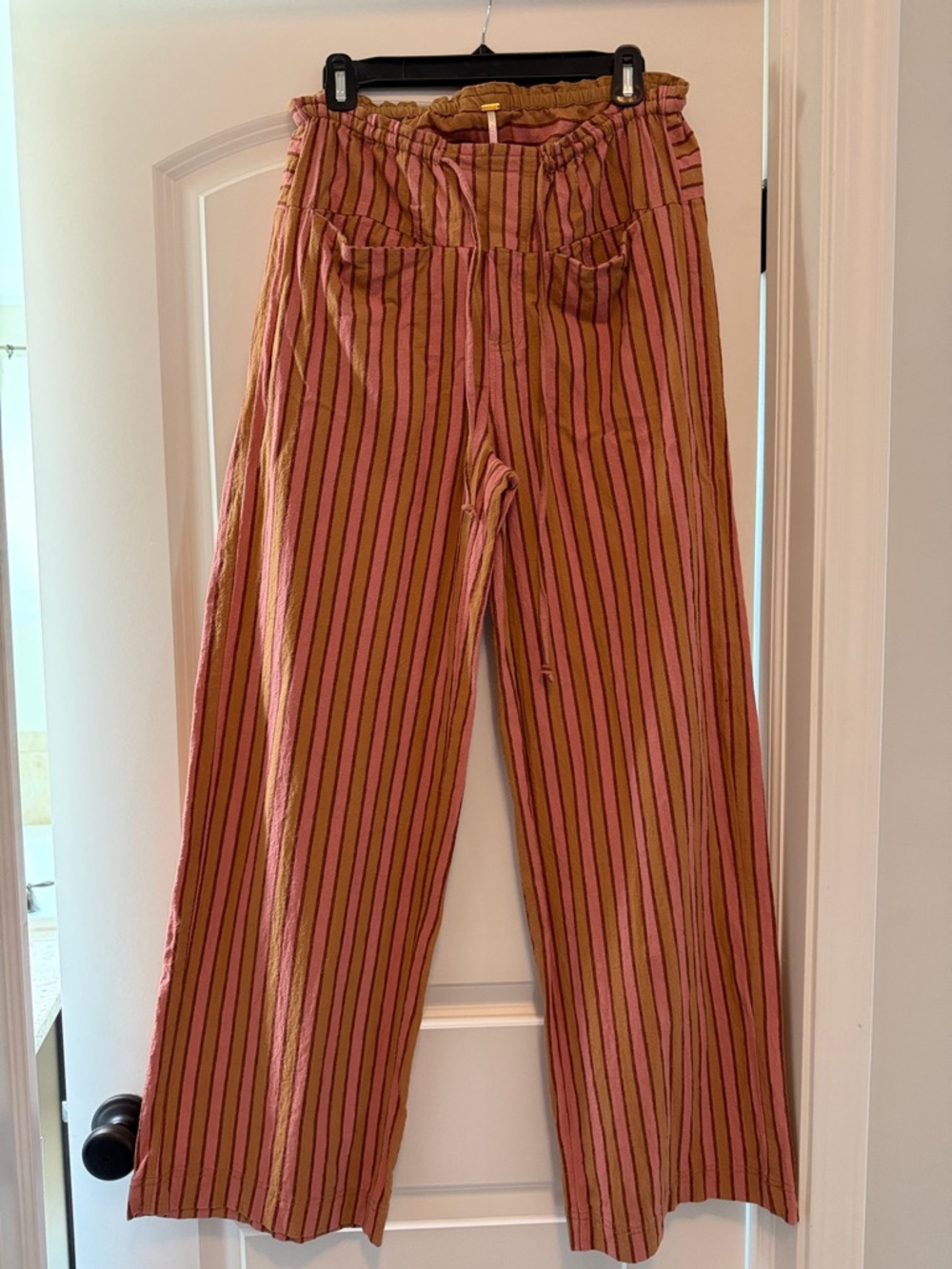 Free People Striped Wide-Leg Cotton Pants
